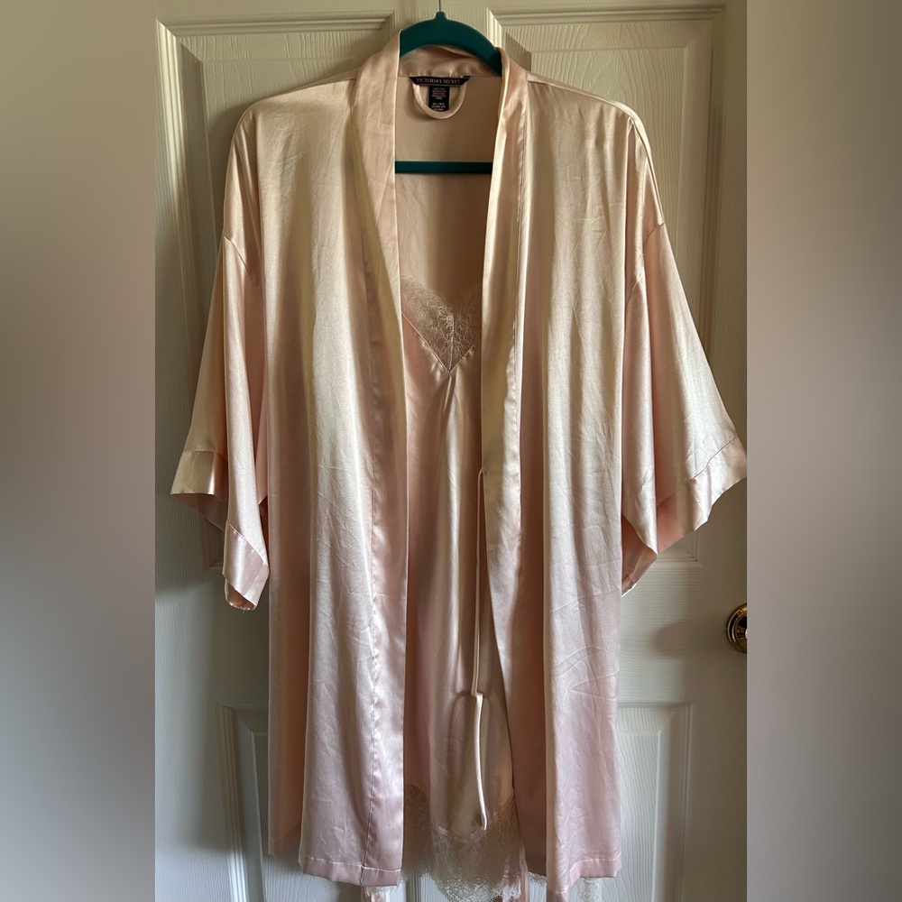 Victoria's Secret Women’s Blush Pink Kimono Sleeve Robe/Lingerie Slip Dress Sz L